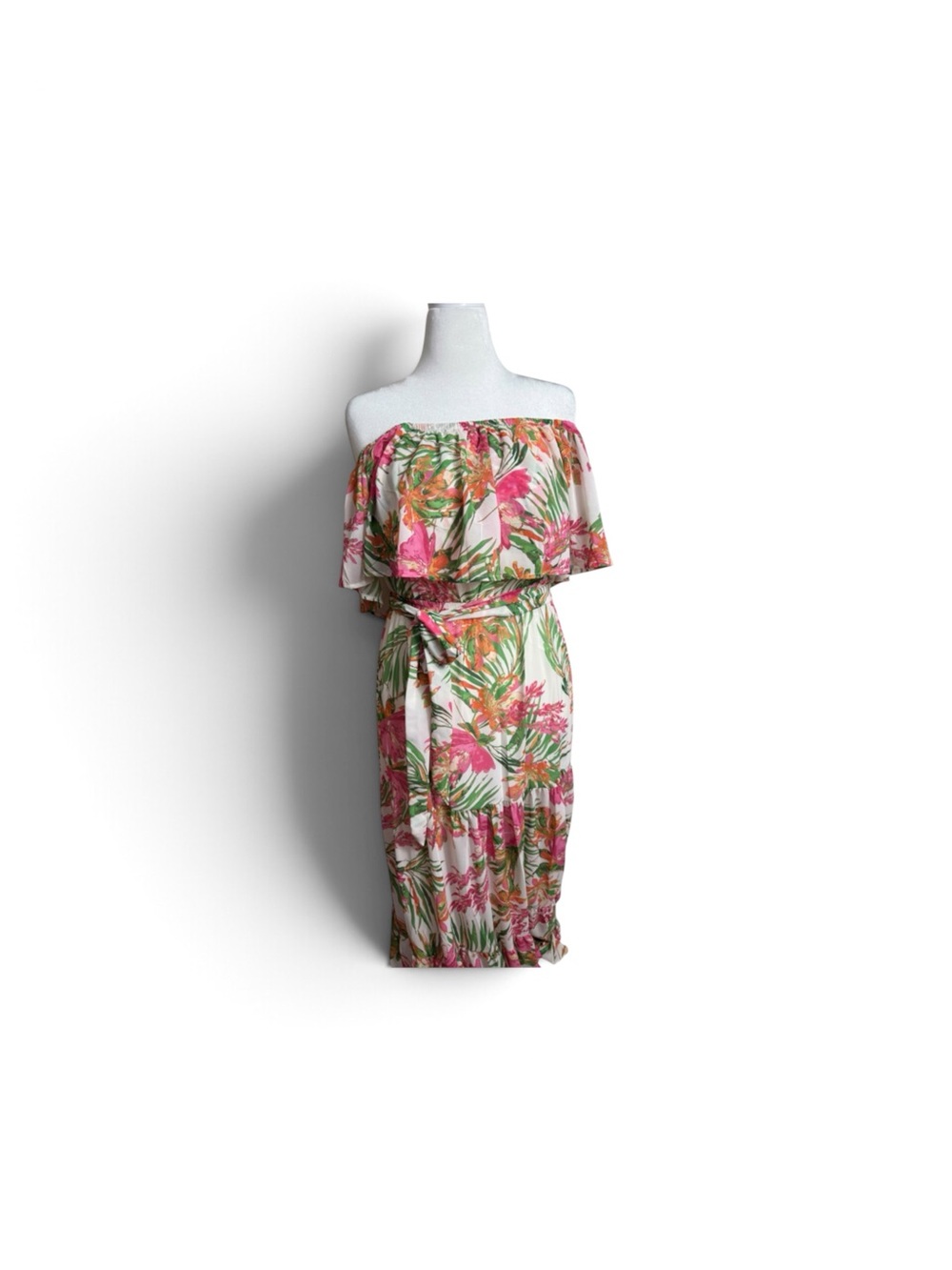 NWT Baltic Born Off the shoulders Tropical Floral Midi Dress - Pink & Green XL